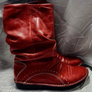 Groundhog Slouch Red Leather Mid-calf Boots Size 38